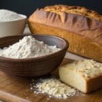 A loaf of bread and a easy sponge cake displayed facet through side, showcasing the contrasting textures finished the use of bread flour rather than all-reason flour.