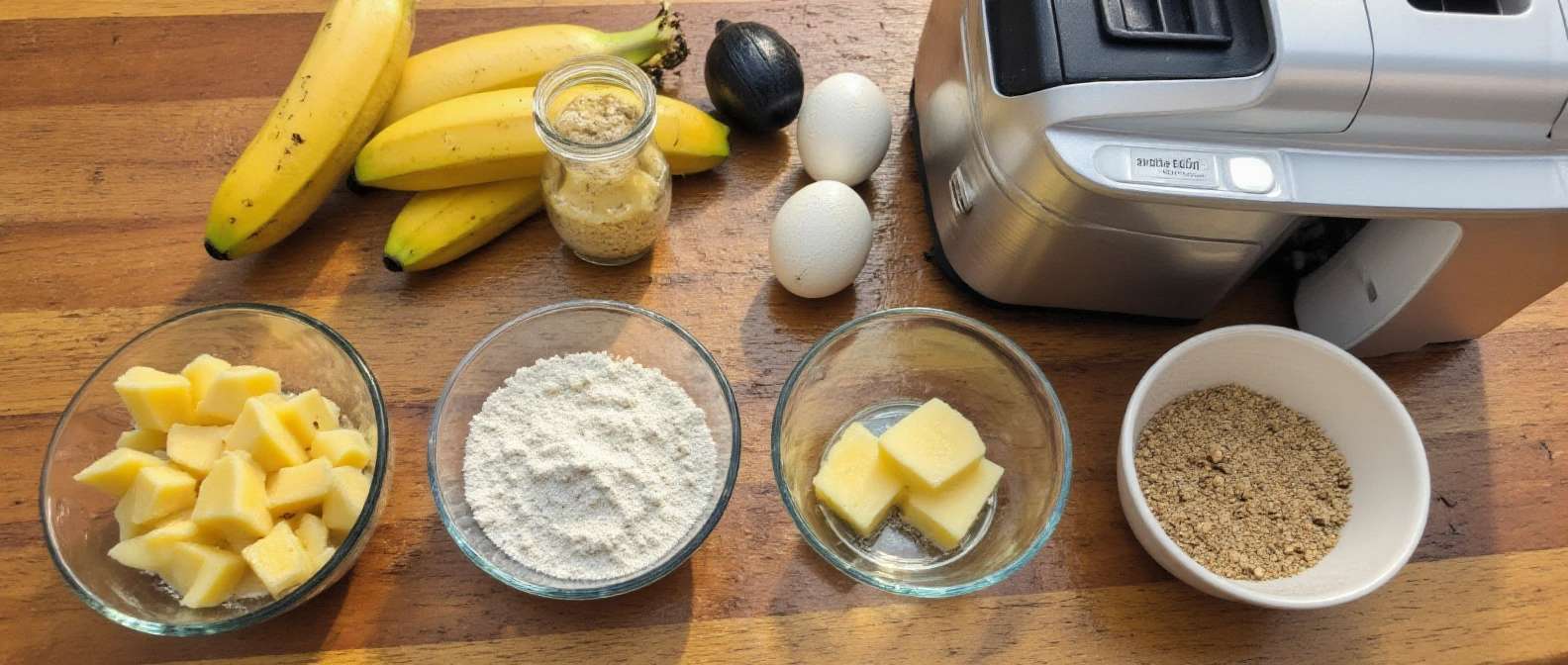 Ingredients for making a bread maker banana loaf