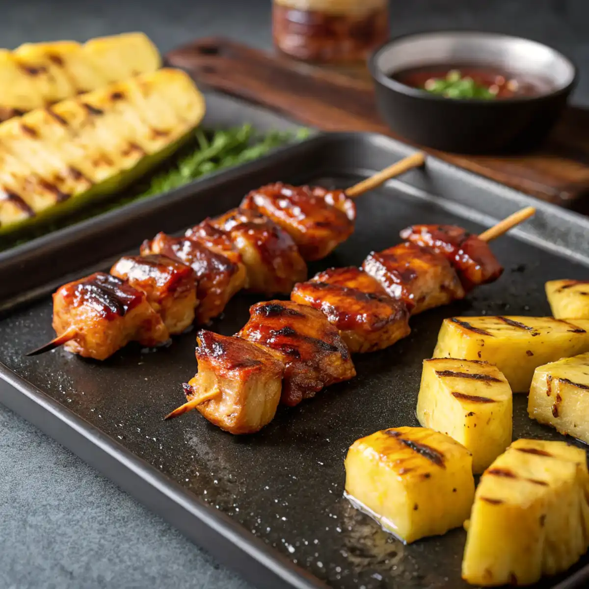 Sizzling Blackstone griddle with grilled chicken breasts and colorful vegetables.