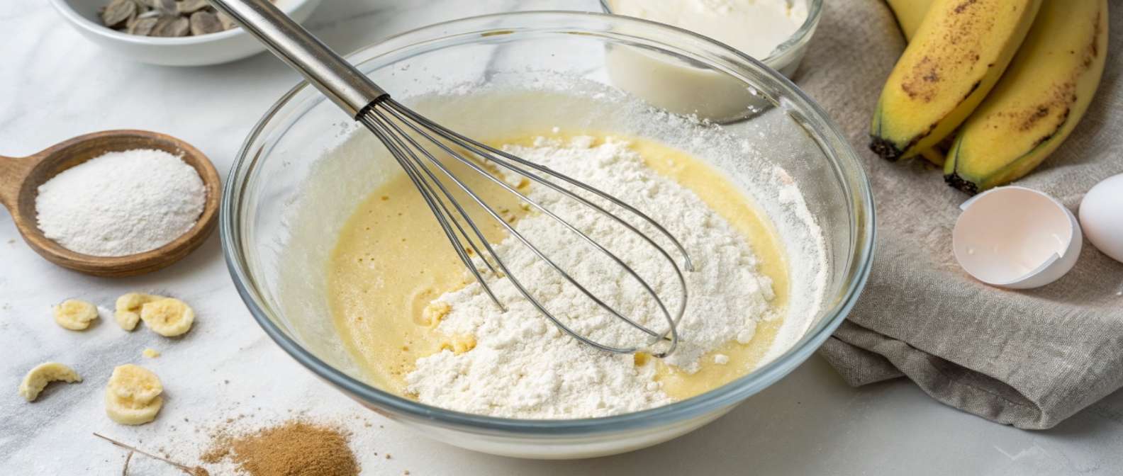 Mixing batter for pancake recipe without eggs