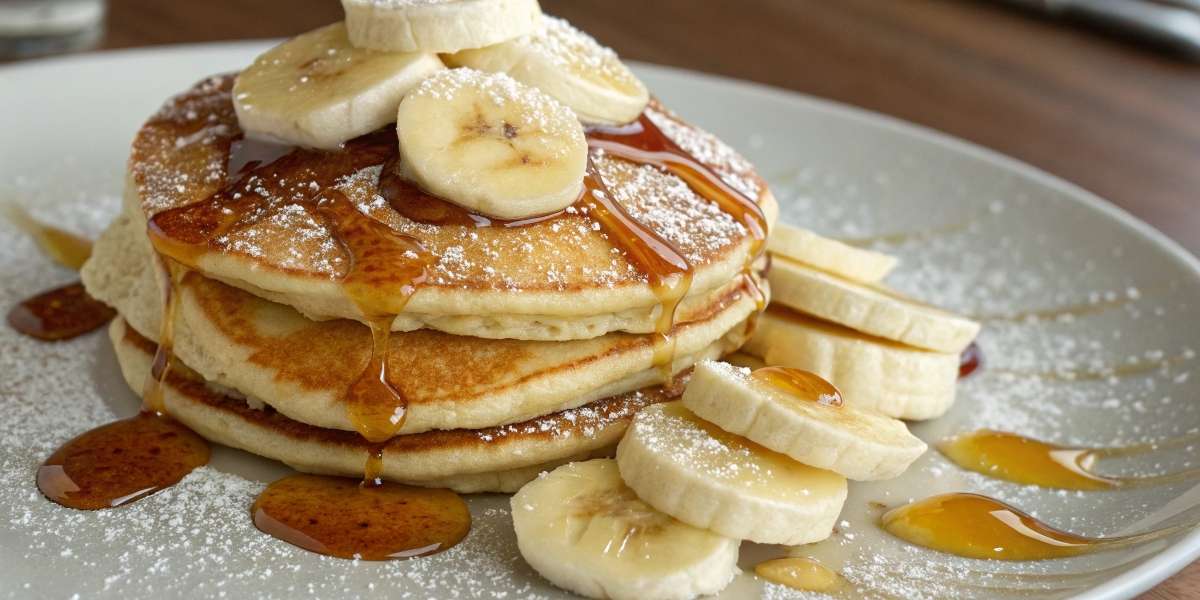 Pancake recipe without eggs served with bananas and syrup